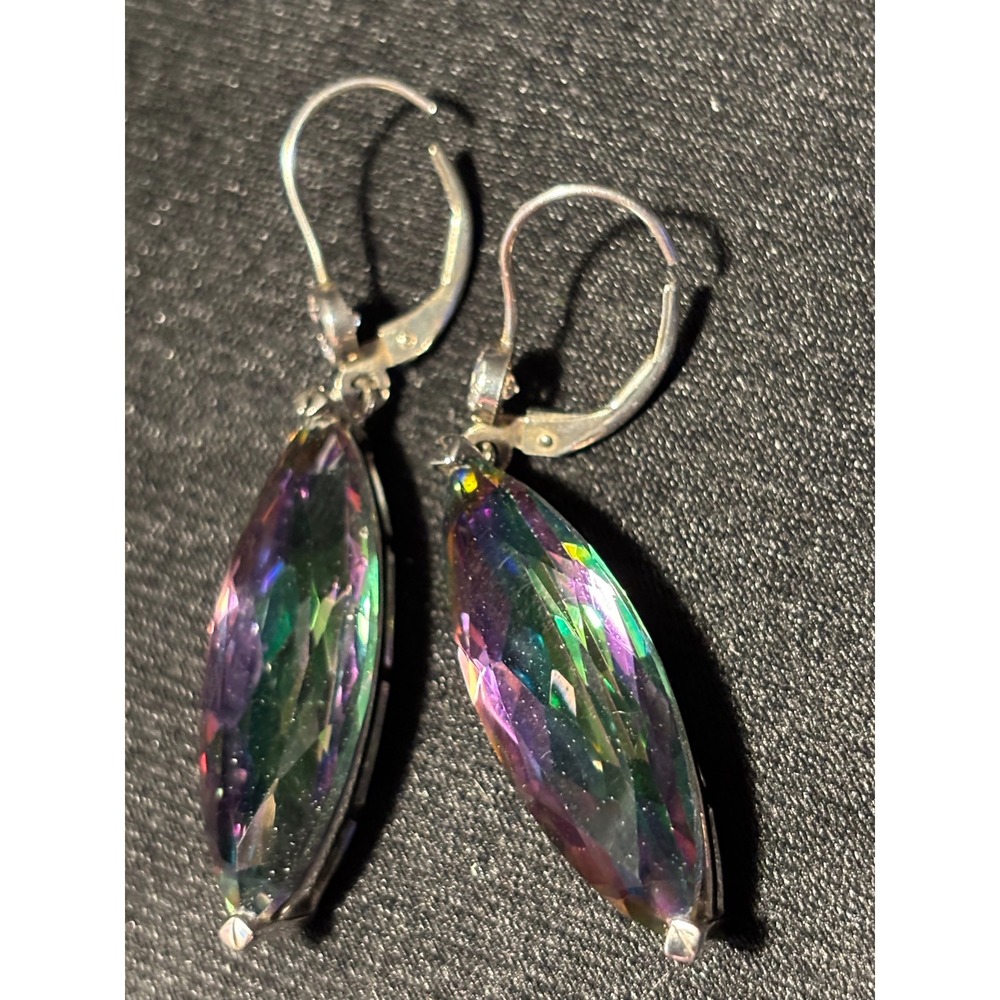 Sterling Silver Mystic Topaz Marquise Drop Earrings Iridescent Leverback‎
